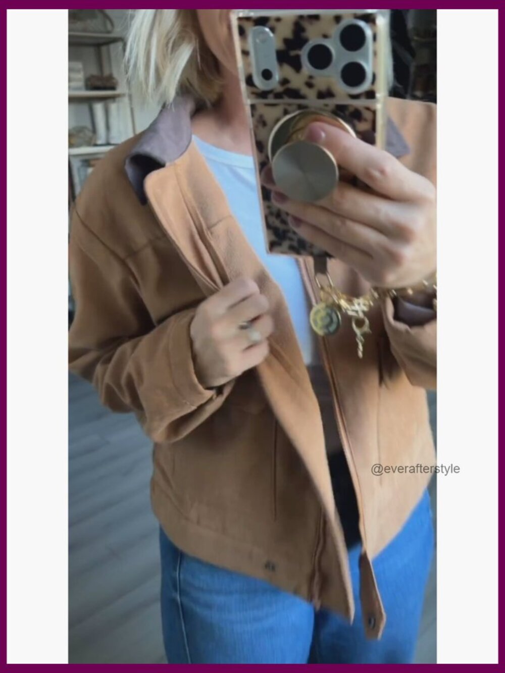 Cropped Faux Suede Jacket Zip Up Oversized Contrast Collar Fleece Lined Winter - Picture 6 of 7
